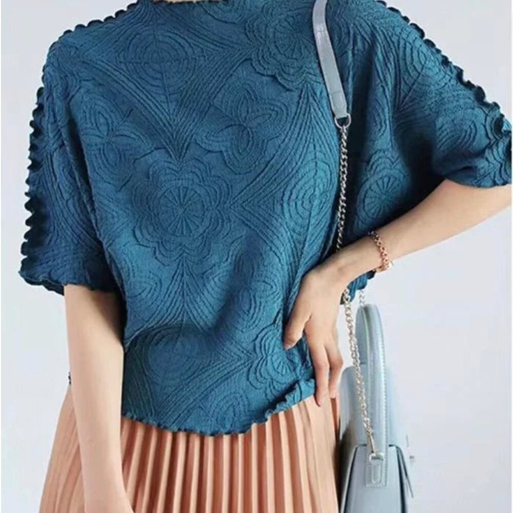 Vanite Couture Short Sleeve Cropped Blouse Teal Dolman  OS